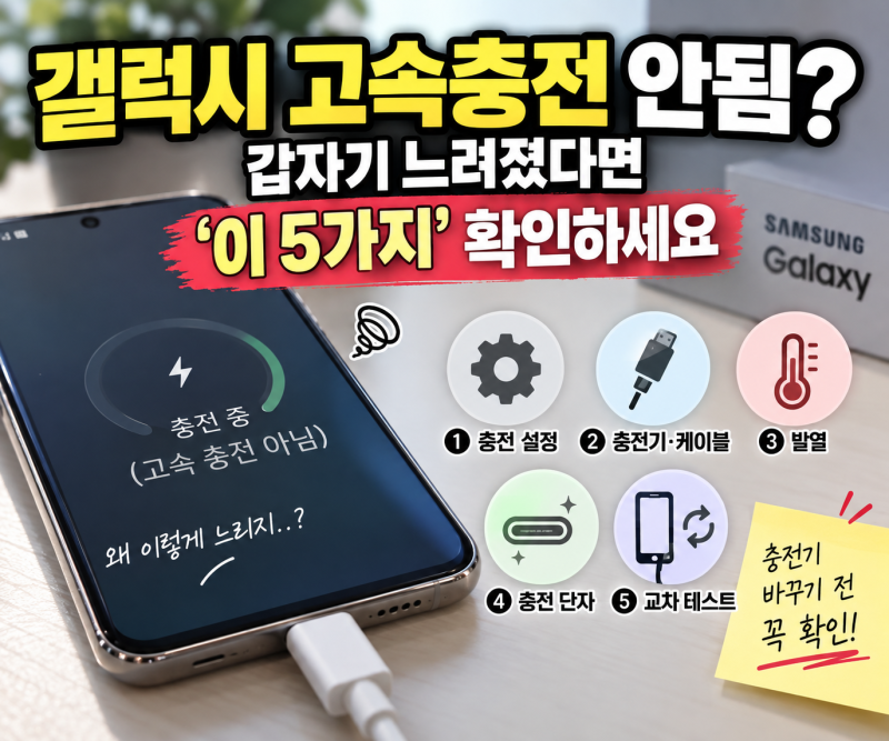 갤럭시 고속충전 안됨? 갑자기 느려졌다면 ‘이 5가지’ 확인하세요