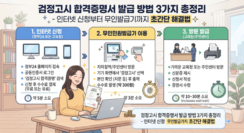 검정고시 합격증명서 발급 방법 3가지 총정리 인터넷 신청부터 무인발급기까지 초간단 해결....