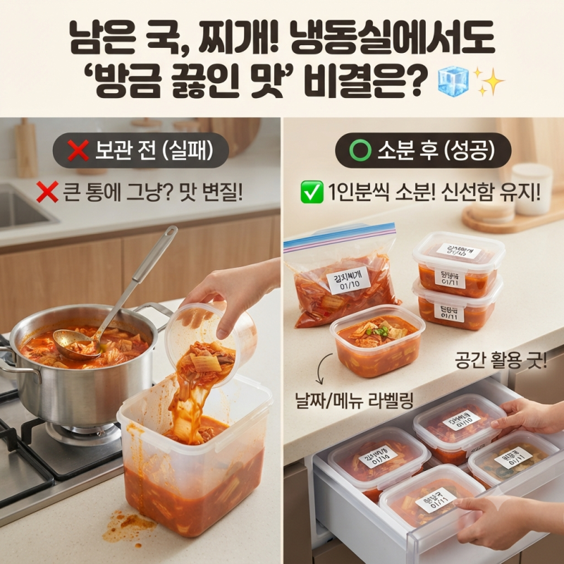 남은 찌개 및 국 종류 냉동 보관할 때 맛 유지하는 소분 방법