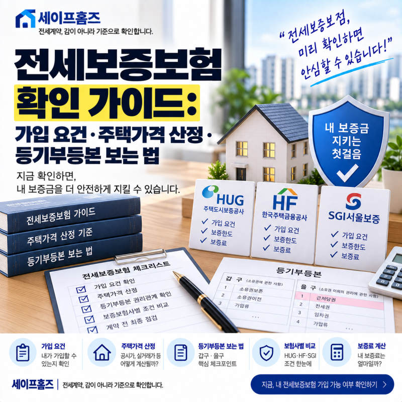 전세보증보험 확인: 가입 요건·주택가격 산정·등기부등본 보는 법