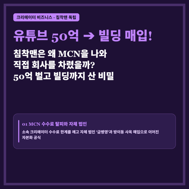 침착맨은 왜 회사를 나와 혼자 회사를 차렸을까? 유튜브로 50억 벌고 빌딩까지 산 비결