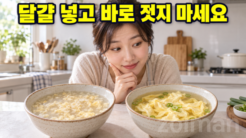 계란국 끓이는 법, 달걀 넣자마자 저으면 국물이 흐려집니다
