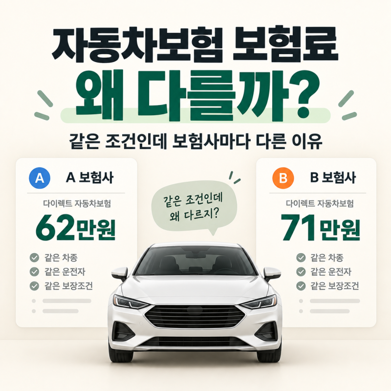 자동차보험 다이렉트 보험료 차이｜같은 조건인데 보험사마다 다른 이유