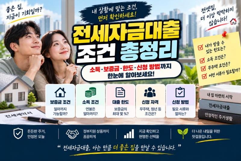 전세자금대출 조건 총정리｜소득·보증금·한도·신청 전 확인할 것