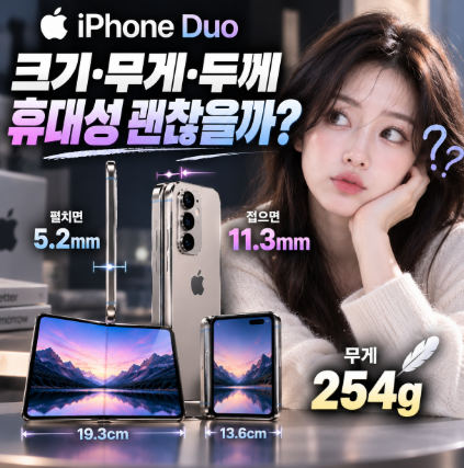 아이폰 듀오 크기 무게 두께, 접으면 11.3mm 254g 휴대성 괜찮을까
