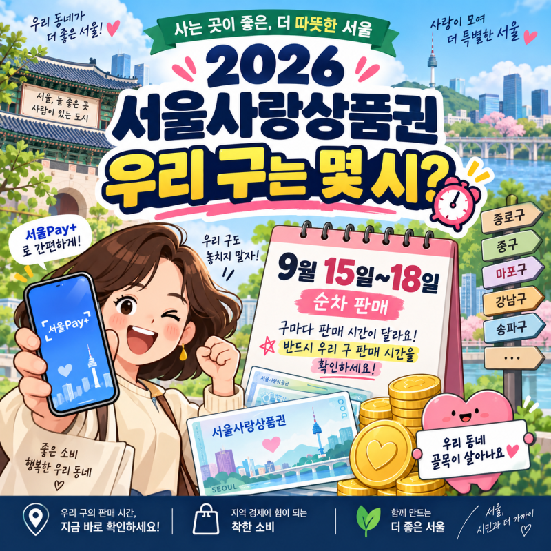 2026 추석 서울사랑상품권 구매시간｜9월15일부터 자치구별 일정·5% 할인