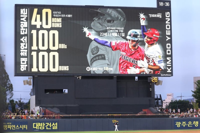 김도영 ‘이승엽을 넘었다’ -'40홈런-100타점-100득점 최연소 기록’