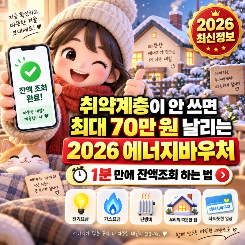 취약계층이 안 쓰면 최대 70만 원 날리는 2026 에너지바우처, 1분 만에 잔액조회 하는 법