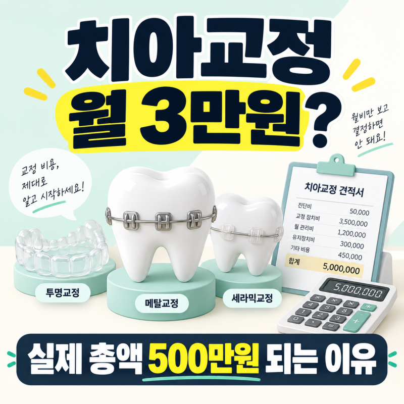 치아교정 비용 판단 기준 5단계, 월비·발치·유지장치까지 포함 견적 확인 (메탈·세라믹·투....