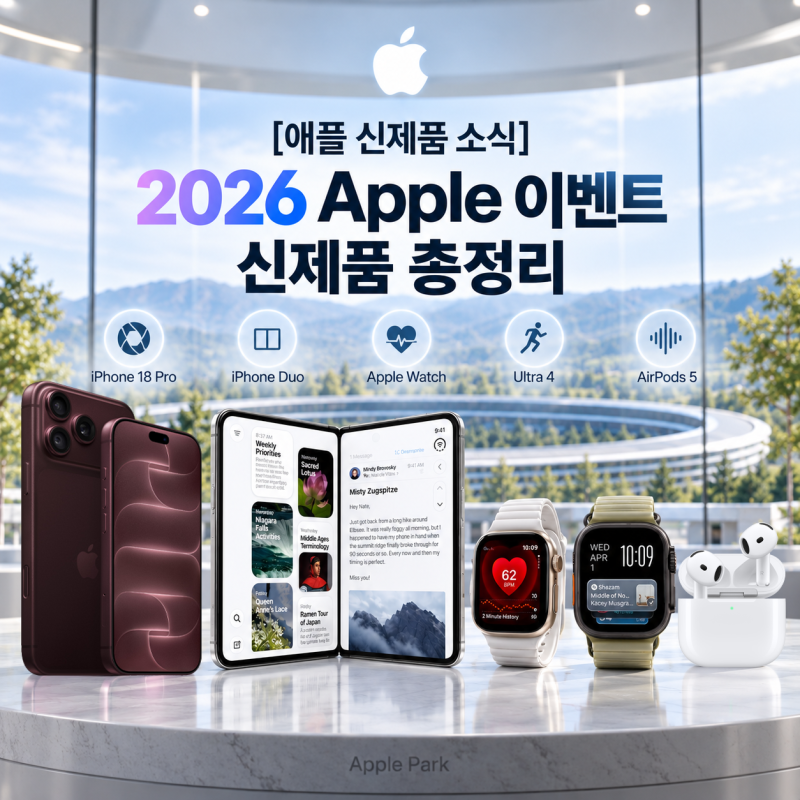 [애플 신제품 소식] 2026 Apple 이벤트 신제품 총정리 - iPhone 18 Pro·iPhone Duo·Apple Watch·AirPods 5