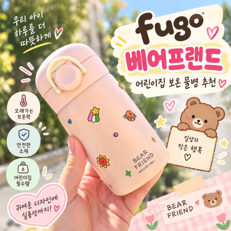 어린이집 물컵 보온컵 스텐리스 원터치 물병 푸고 베이프렌드