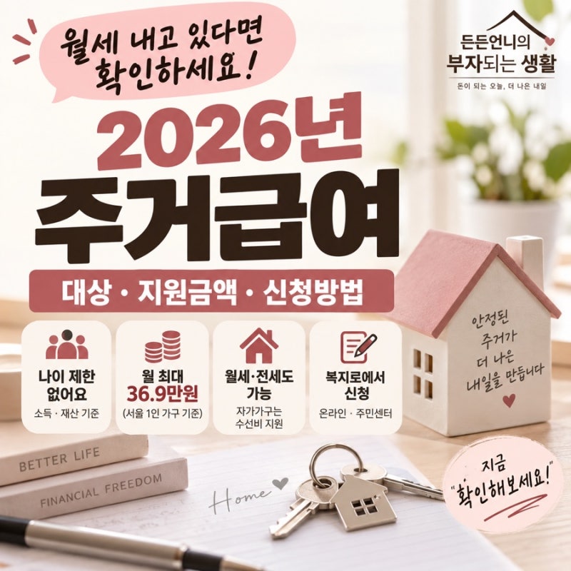 월세 내고 있다면 확인하세요｜2026년 주거급여 대상·지원금액·신청방법