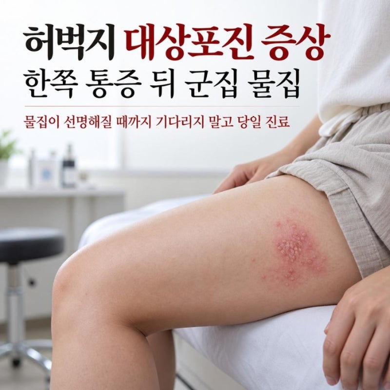 허벅지 대상포진 증상, 한쪽 통증 뒤 군집 물집이 생기면 당일 진료