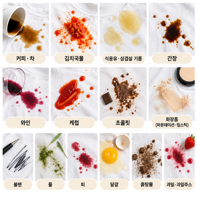 옷 얼룩 지우는 법, 커피·김치·기름·피·볼펜까지 얼룩별 제거방법 총정리
