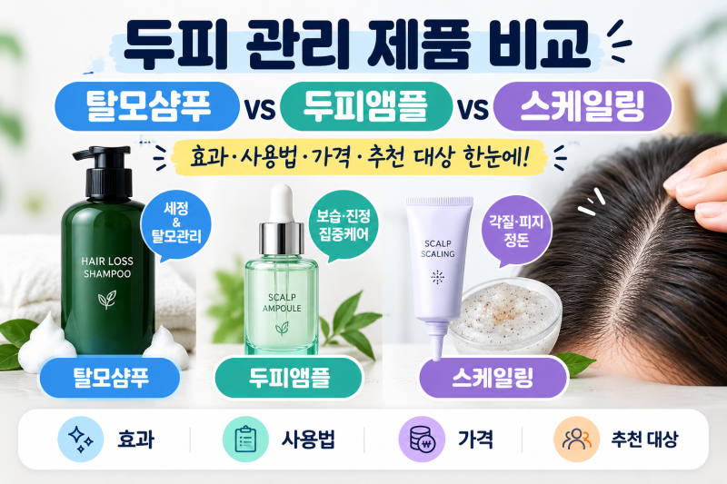 두피 관리 제품 비교｜탈모샴푸·두피앰플·스케일링 차이 총정리