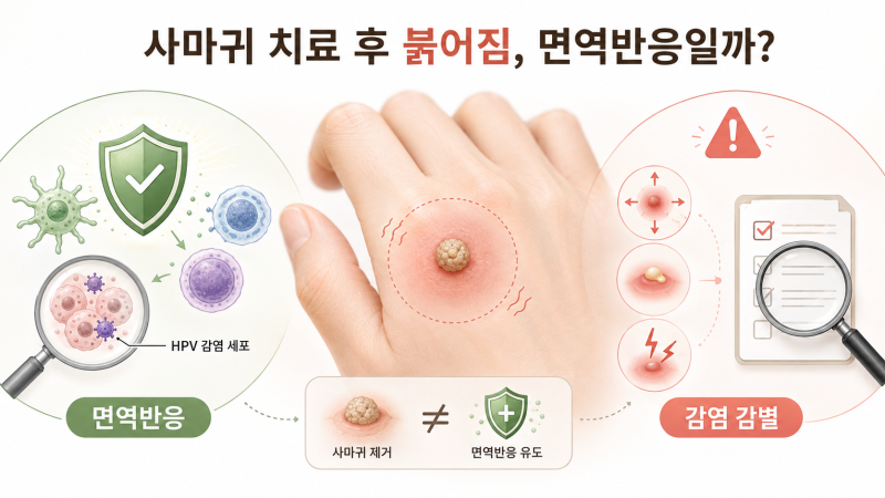 [피부질환 시리즈 - 사마귀 5 ] 사마귀 치료 후 붉게 붓는 반응, 좋은 신호일까 아닐까