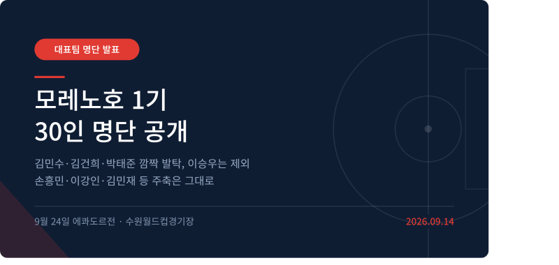 모레노호 1기 명단 발표, 이승우 빠지고 깜짝 발탁된 얼굴은