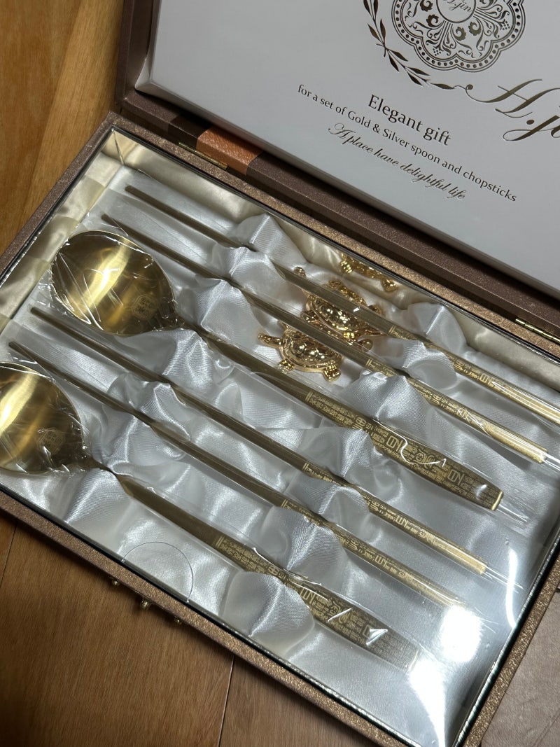 수저나라 H.JIN 백수백복 골드티타늄 수저세트(A), 상견례선물