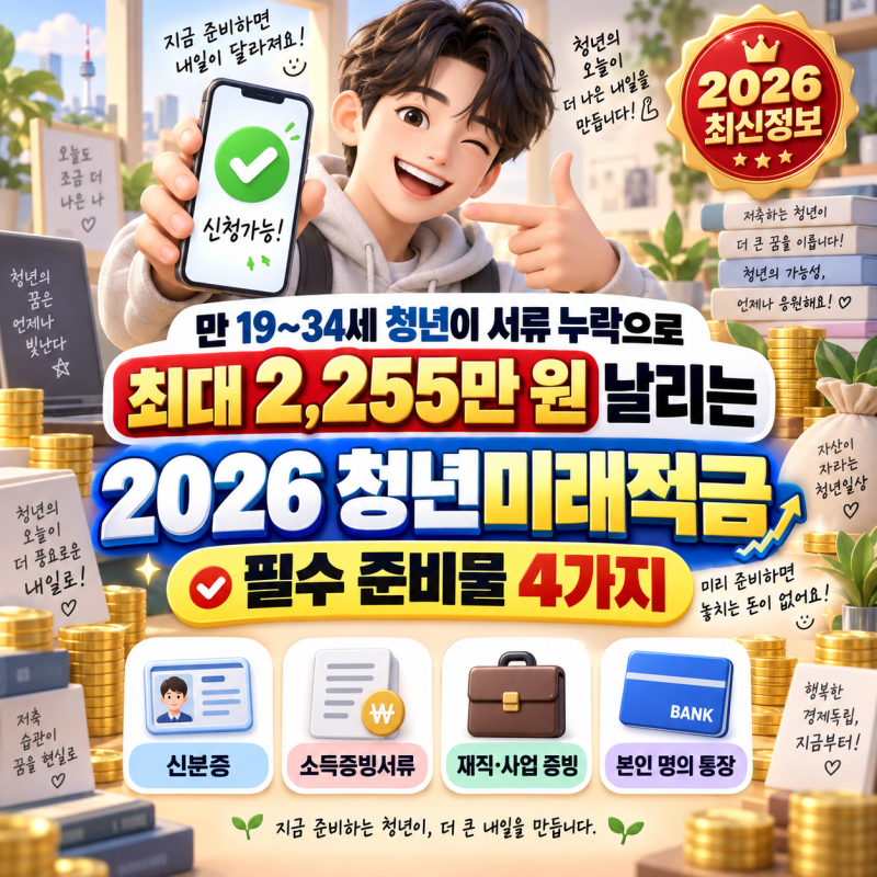 만 19~34세 청년이 서류 누락으로 최대 2,255만 원 날리는 2026 청년미래적금 필수 준비물 4가지