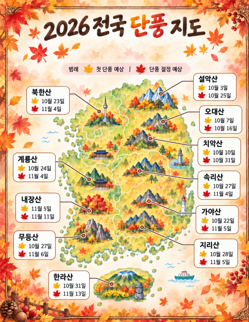 설악산 10월부터 한라산 11월까지! 2026 전국 단풍 일정 총정리