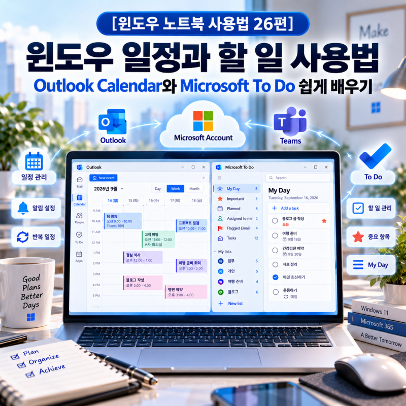 [윈도우 노트북 사용법 26편] 윈도우 일정과 할 일 사용법 - Outlook Calendar와 Microsoft To Do 쉽게 ....