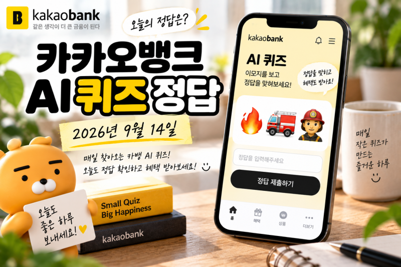 카카오뱅크 퀴즈 정답 9월 14일｜오늘 카뱅 AI 퀴즈 정답 업데이트