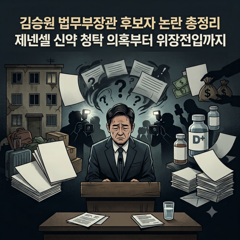 김승원 법무부장관 후보자 논란 총정리 : 제넨셀 신약 청탁 의혹부터 위장전입까지