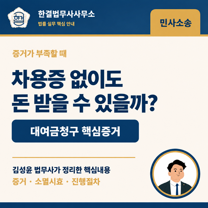 차용증 없이 돈을 빌려줬다면｜대여금청구소송 증거·소멸시효·절차