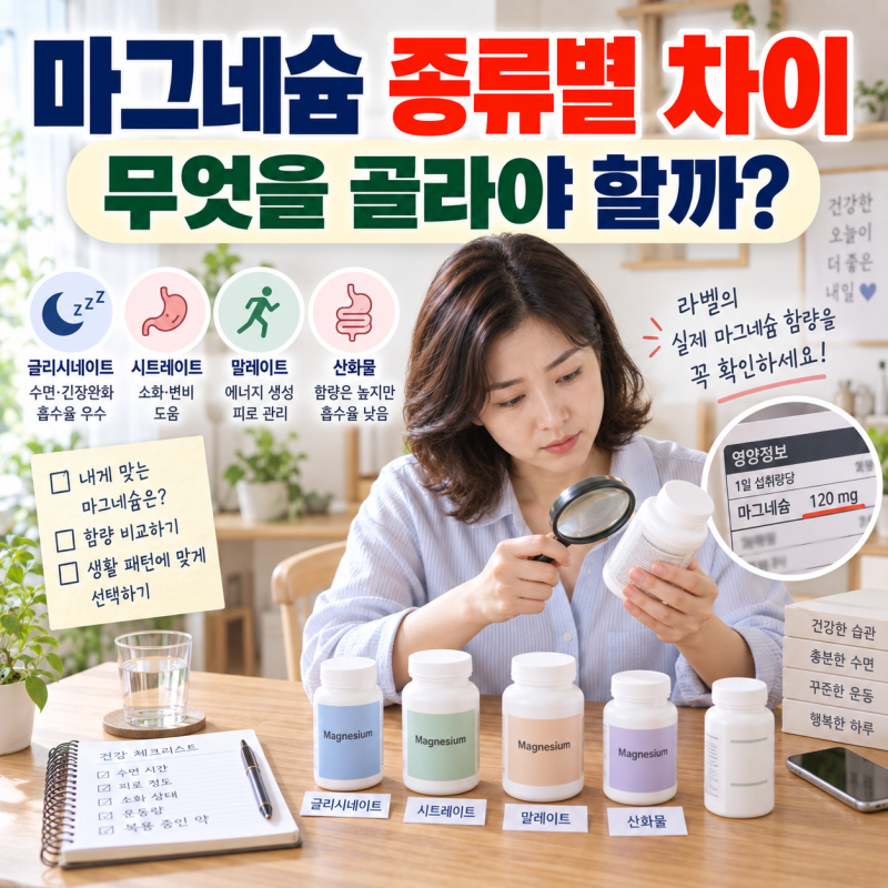 수면엔 글리시네이트, 변비엔 시트레이트? 마그네슘 고르기 전 꼭 확인하세요