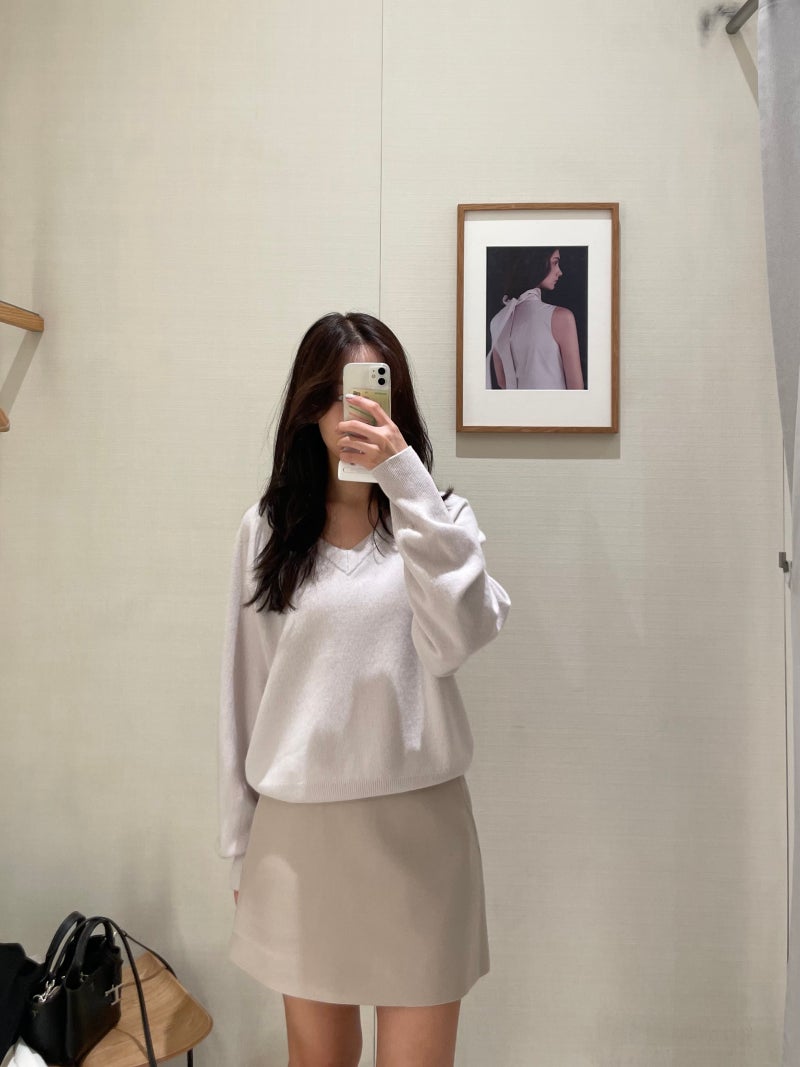 시에 Sie 마레 루즈 울 100 브이넥 니트, 엘린 미니 스커트 착용 및 구매 후기