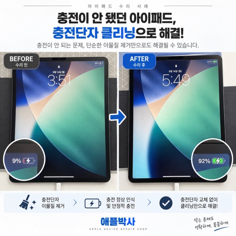 아이패드 충전이 안 될 때, 충전단자 교체 전 클리닝부터 확인하세요!