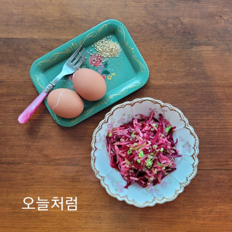 사과 레드비트 샐러드 레시피 삶은 달걀과 사과 비트 샐러드 아침 메뉴 추천