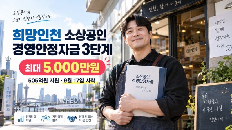 2026 인천 소상공인 경영안정자금 3단계 신청방법｜최대 5천만원·이자 지원·보증드림 접수