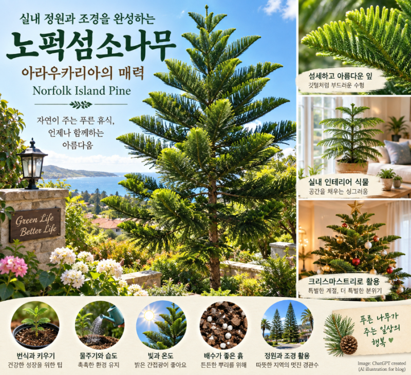노퍽섬소나무 아라우카리아 키우기, 특징부터 실내 관리와 정원 활용까지