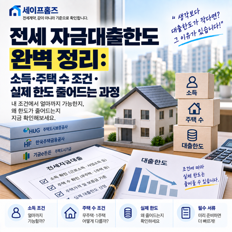 전세 자금대출한도: 소득·주택 수 조건·실제 한도 줄어드는 과정