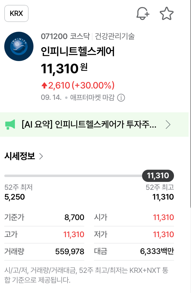 인피니트헬스케어 주가 상한가 간 이유 분석 및 정리