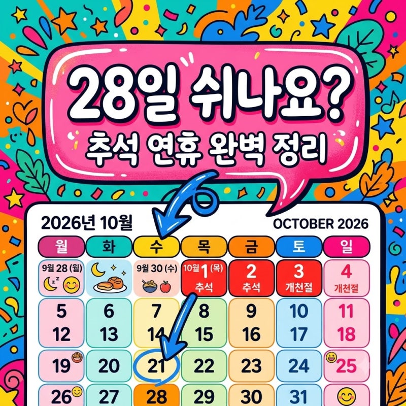 28일 공휴일 가능성 있을까? 2026년 추석 연휴 대체공휴일 총정리