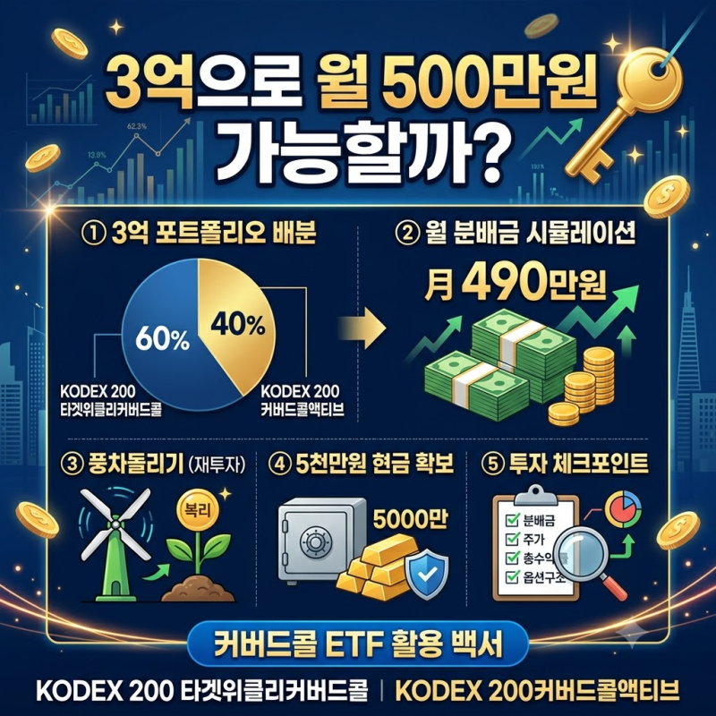3억 투자하면 월 500만원 받을 수 있을까? KODEX 커버드콜 2종으로 만드는 월배당 포트폴리오
