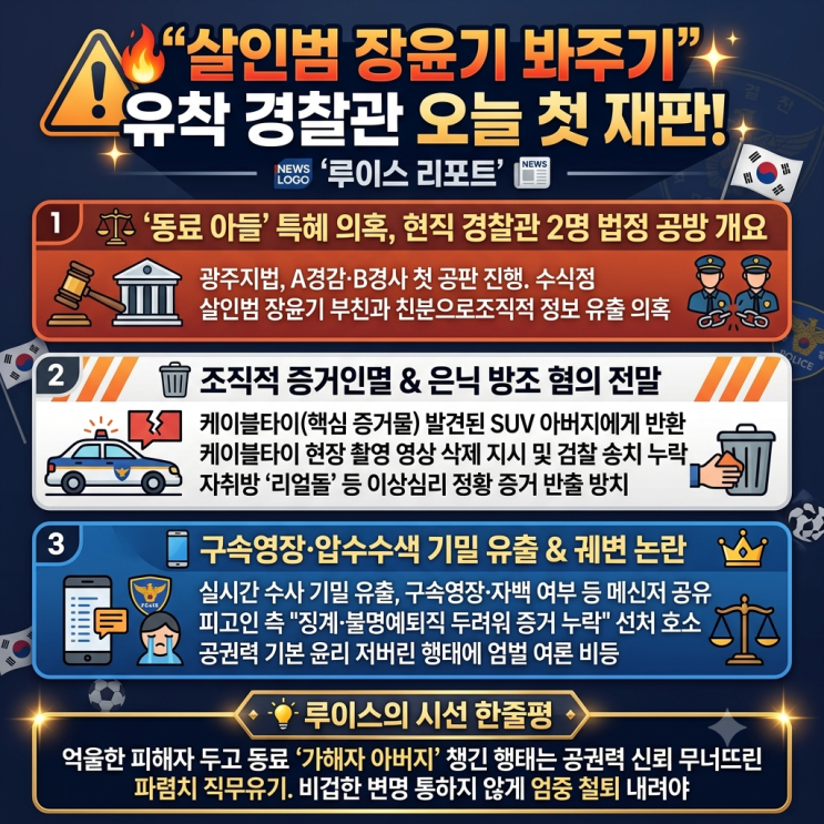 [사회/재판] "여고생 살인범 <b>장윤기</b> 봐주기" 현직 경찰관들 오늘 첫 ....