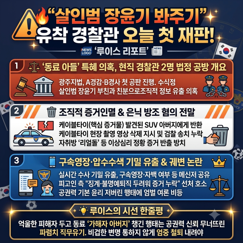 [사회/재판] "여고생 살인범 장윤기 봐주기" 현직 경찰관들 오늘 첫 재판…수사 기밀 유출과 ....