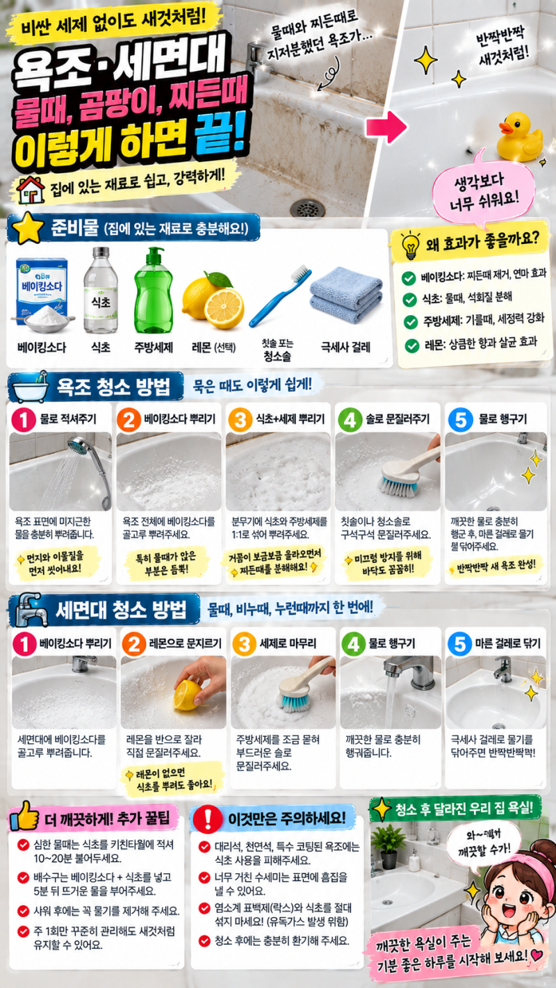 욕조, 세면대 찌든 때 집안에 있는 물품으로 쉽게 제거~