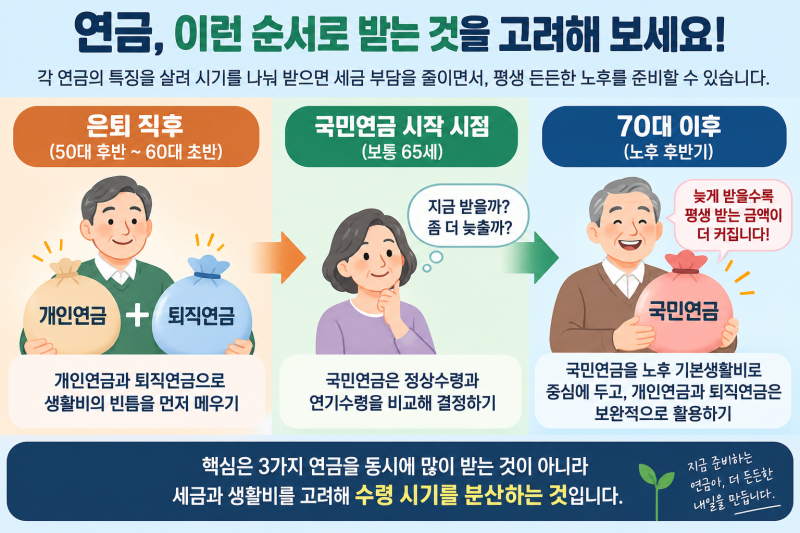 퇴직연금·국민연금·개인연금, 어떤 순서로 받는 게 유리할까?
