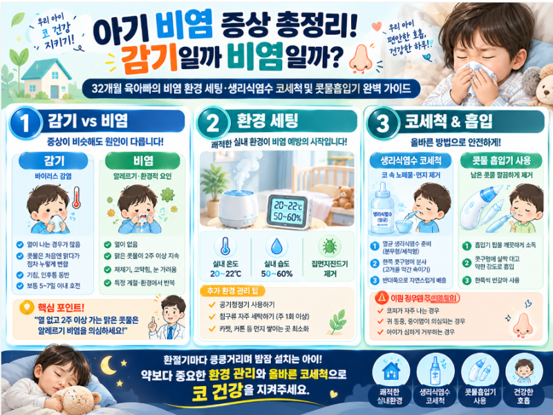 아기 비염 증상 총정리! 감기일까 비염일까? 32개월 육아빠의 아기 비염 환경 세팅·코세척 완....