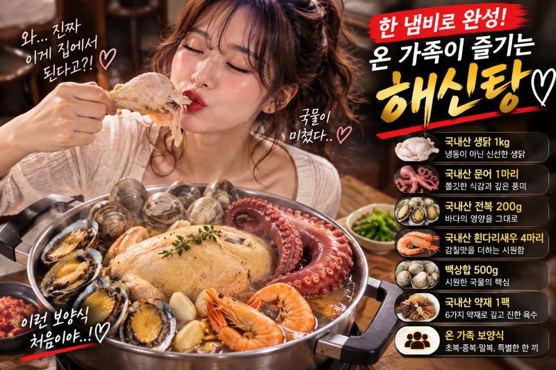 국내산 생닭에 문어·전복·새우까지 한 냄비에, 최고다농수산 해신탕 밀키트 추천