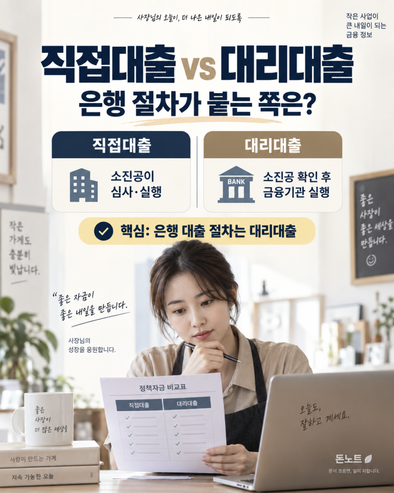 소상공인 정책자금 직접대출·대리대출 차이, 은행까지 가야 하는 건 어느 쪽일까?
