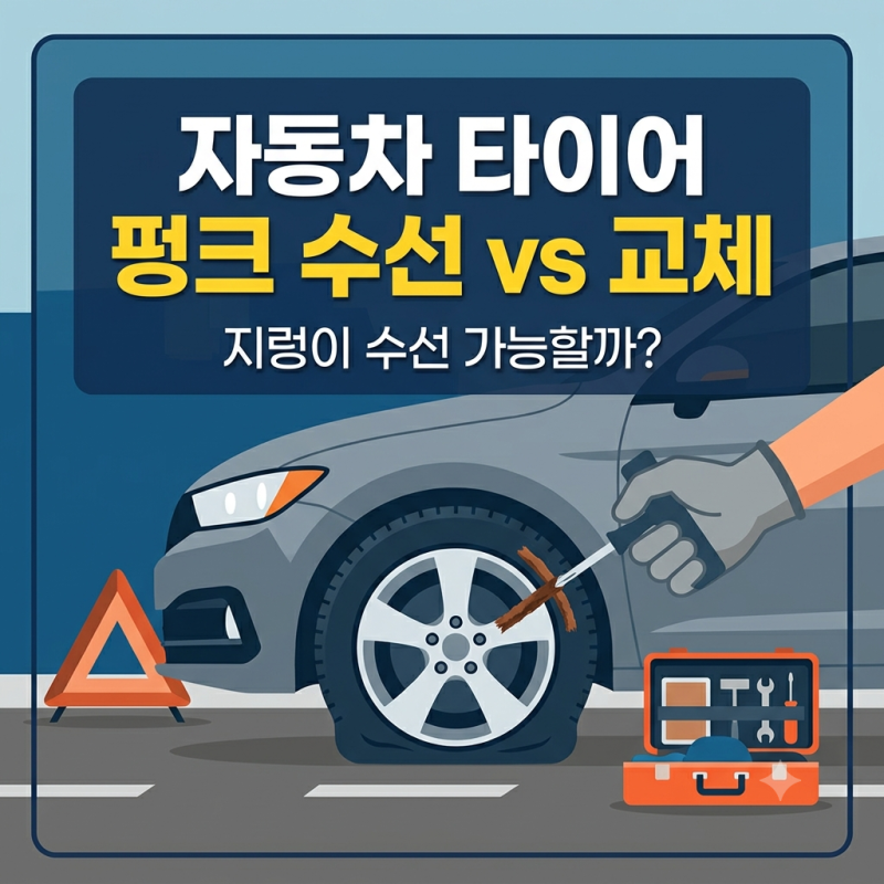 자동차 타이어 펑크 났을 때 지렁이 수선과 교체 결정 기준