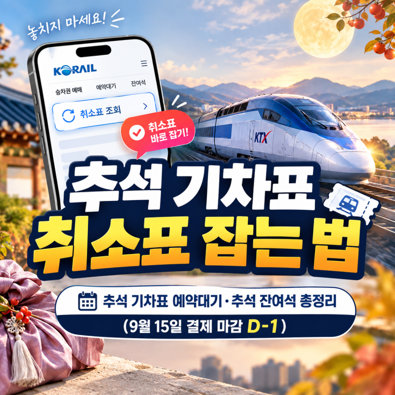 추석 기차표 취소표 잡는 법 | 추석 기차표 예약대기·추석 잔여석 총정리 (9월 15일 결제 마감....