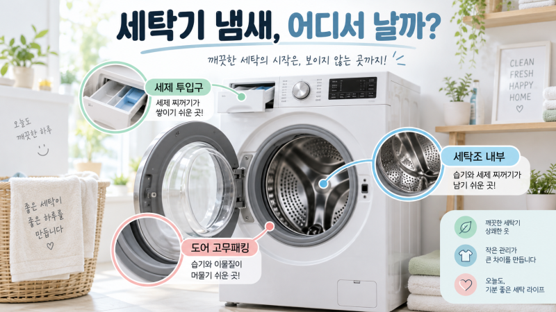 세탁기 냄새와 곰팡이 없애는 법｜통세척·고무패킹·세제통 청소