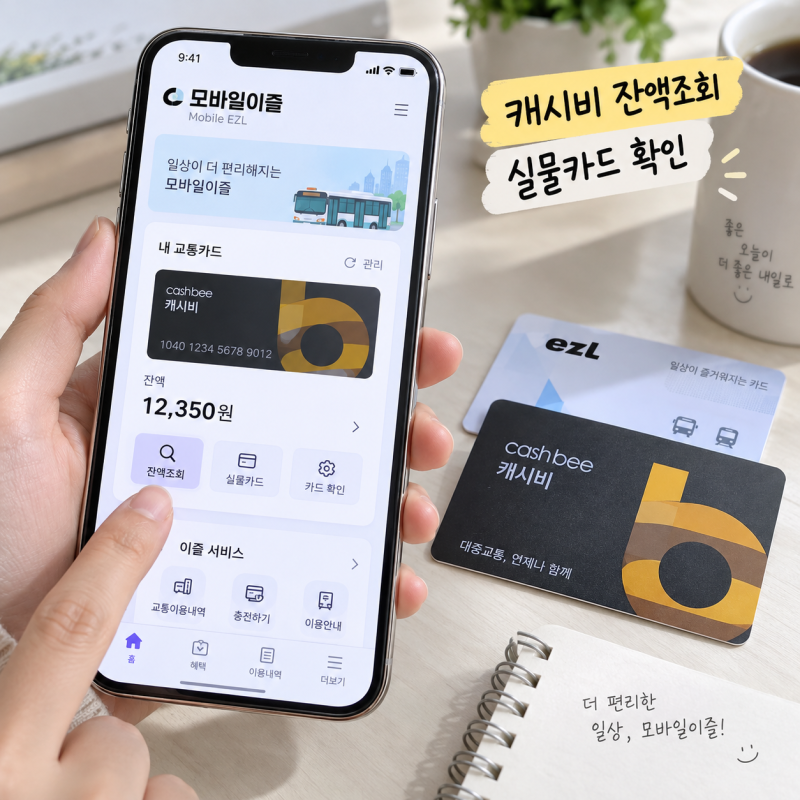 캐시비 잔액조회 방법, 모바일이즐에서 실물카드 확인 순서