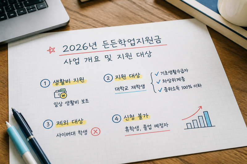 대학생 생활비 지원 2026 든든학업지원금 선발 일정과 서류 안내